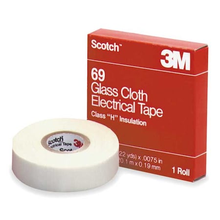 Glass Cloth Electrical Tape, 69, Scotch, 3/4 in W x 66 ft L, 7 mil thick, White, 1 Pack MPN:69-3/4
