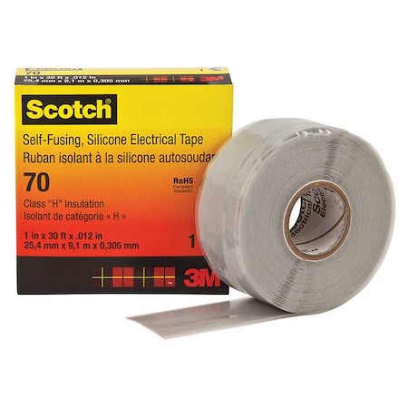 Silicone Electrical Tape, 70, Scotch, 1 in W x 30 ft L, 12 mil thick, Gray MPN:70