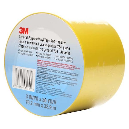 Floor Tape, Yellow, 3 inx108 ft, Roll MPN:764