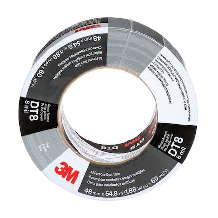 Duct Tape, 1 7/8 in Wd, 60 yd Lg, 8 mil Thick, Silver, Polyethylene Coated Cloth MPN:DT8