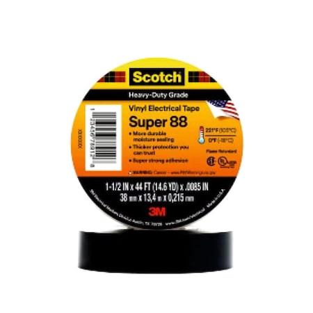 Electrical Tape, Black, 14-5/8 yd L, 1-1/2 in W MPN:Super 88