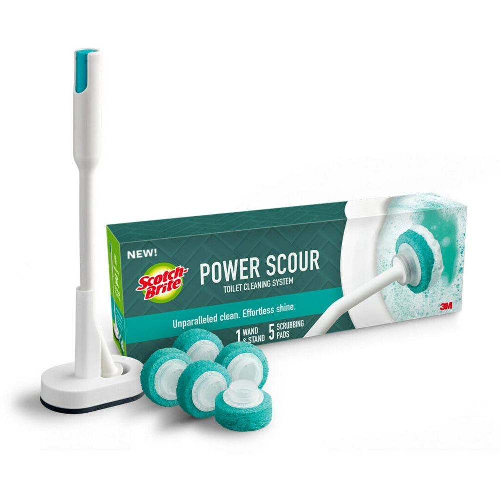Scotch-Brite Power Scour Toilet Bowl Cleaning System, 1 Toilet Wand, 1 Stand, 5 Refill Disposable Toilet Bowl Cleaner Scrubbing Pads MPN:559-PS-SK-4