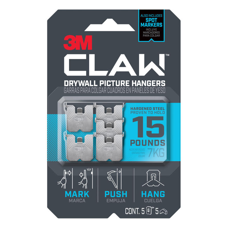 3M CLAW Drywall Picture Hanger with Spot Marker, 5 Wall Hangers, 5 Spot Markers, designed for heavyweight mirrors, frames, and home decor MPN:3PH15M-5ES