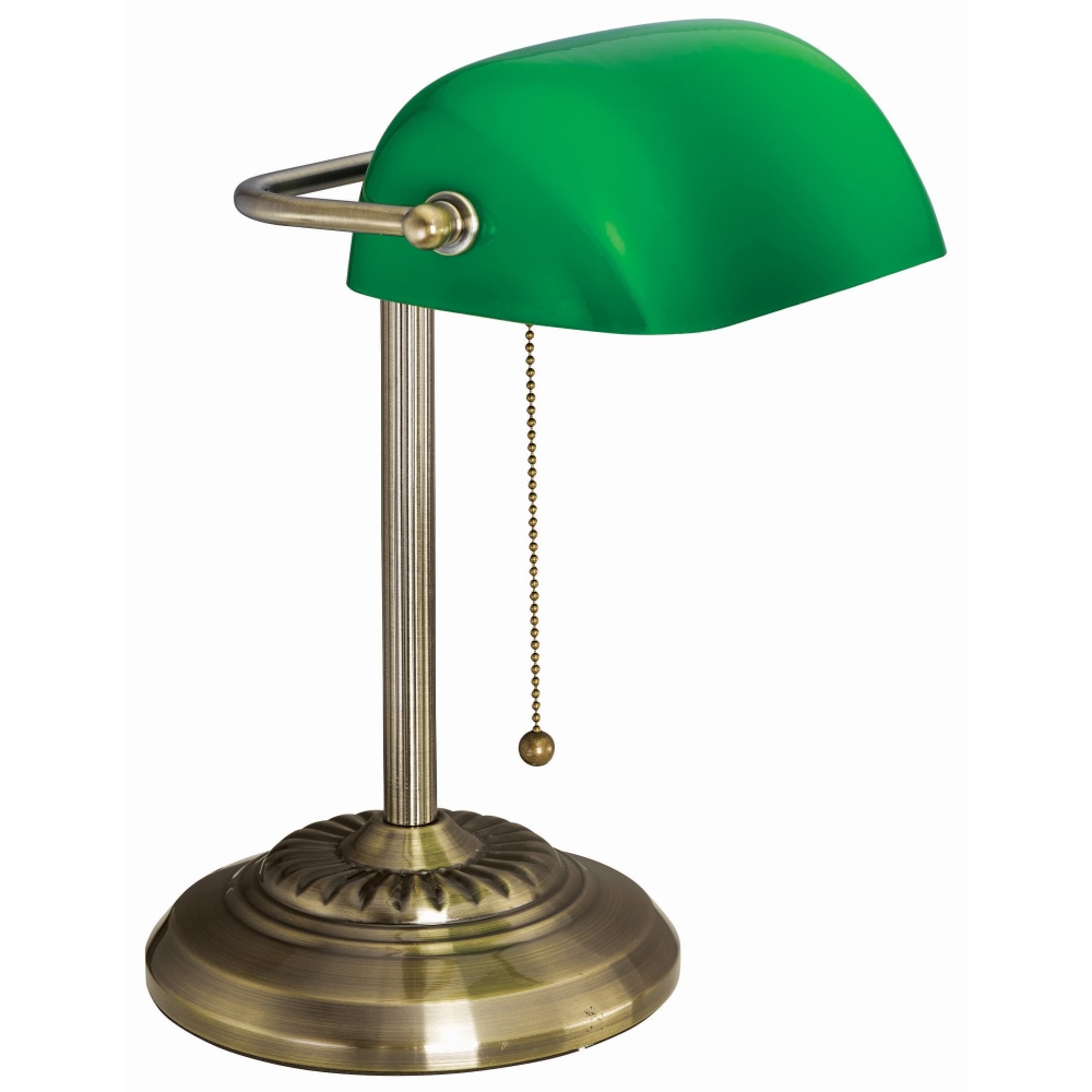 Victory Light Bankers Brass Desk Lamp - 12.5in Height - 10 W LED Bulb - Hanging Chain, Durable - Metal - Desk Mountable - Brass, Green - for Desk, Bank, Office, Reception MPN:9B101AB