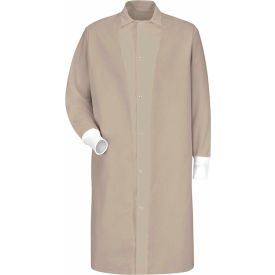 Red Kap® Gripper-Front Butcher Coat W/Knit Cuffs Pocket-less Spun Polyester Tan S KS60TNRGS