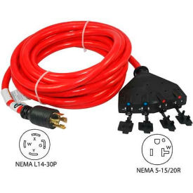 Conntek 20611 25' 30A Generator Power Cord with NEMA L14-30P to 5-15/20R 4 20611
