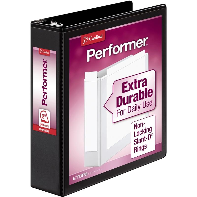 Cardinal Performer ClearVue Slant-D Ring Binder, 3 Rings, 2in Capacity, 11x8.5, Black MPN:17501