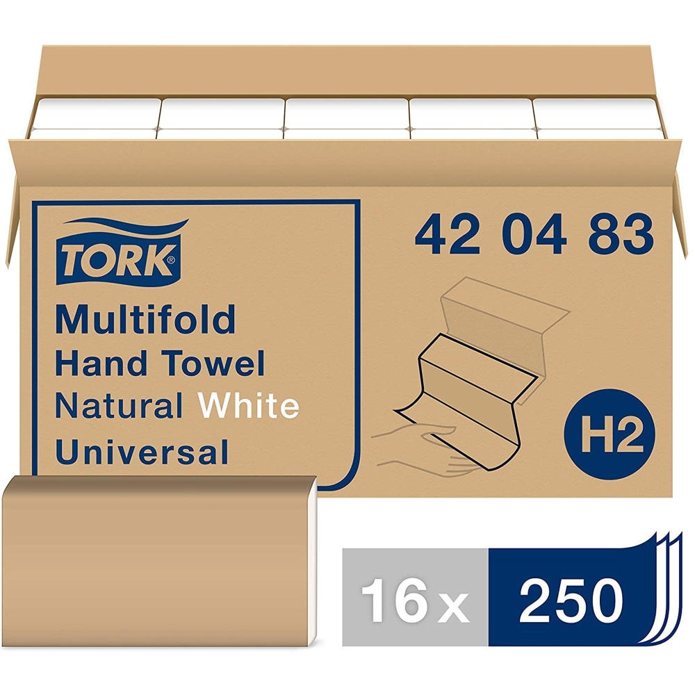 TORK Universal Multifold Hand Towel - 1 Ply - Multifold - 9.10in x 9.50in - Natural, White - Paper - Embossed - For Hand - 250 Per Pack - 4000 / Sheet (Min Order Qty 2) MPN:420483