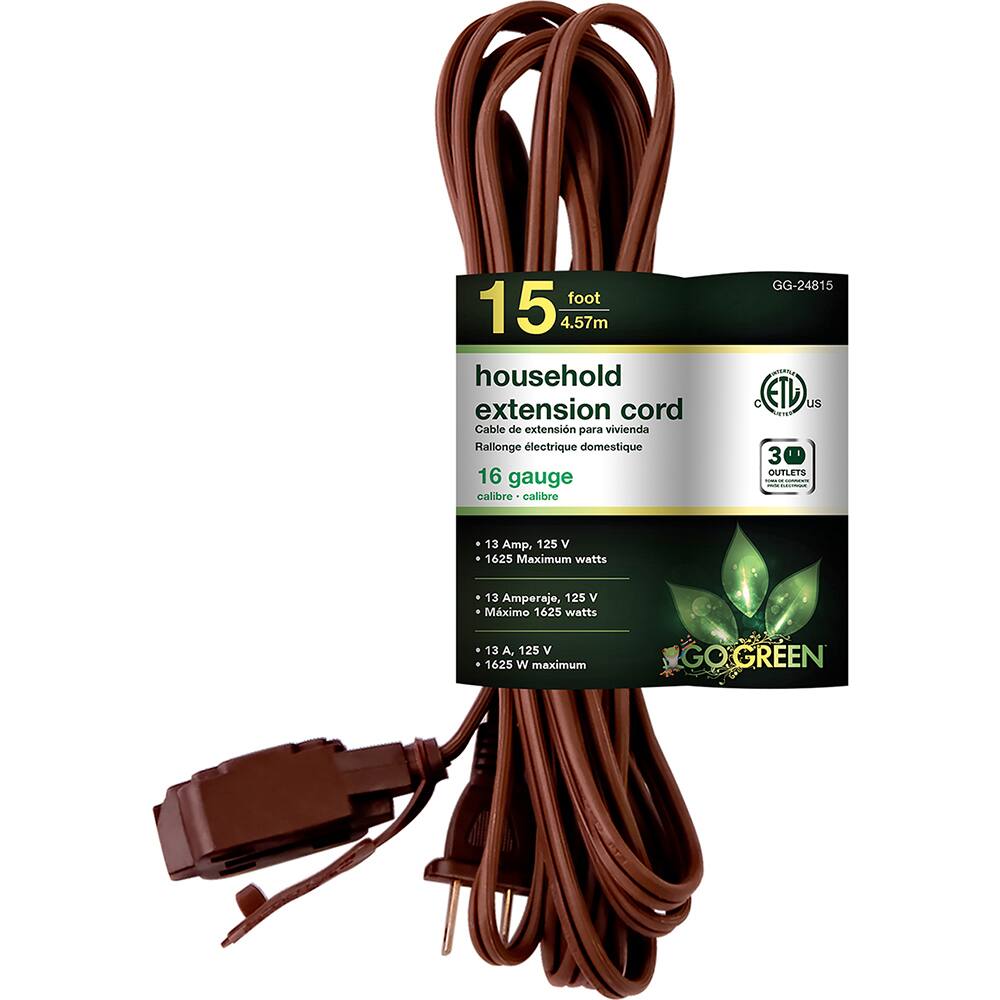 Power Cords, Cord Type: Replacement Cord , Overall Length (Feet): 15 , Cord Color: Brown , Amperage: 13 , Voltage: 125  MPN:GG-24815