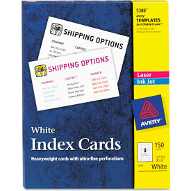 Avery® 150 Printable Index Cards with Sure Feed Inkjet/Laser 3 Cards/Sheet 50 Sheets/Box 5388