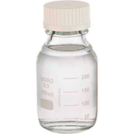 Wheaton 250ML Lab Media Bottles Borosilicate Glass Safety Coated GL-45 Unlined Caps Case of 12 W219937