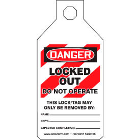 Accuform KDD166 Stopout® Tab Tags Danger Locked Out Do Not Operate Plastic KDD166
