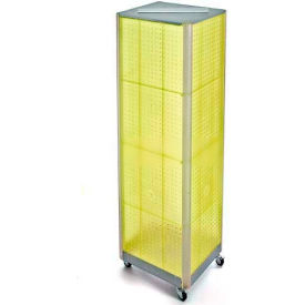Global Approved 700406-YEL Four-Sided Spinning Pegboard Floor Display W/ Wheels 16