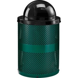 GoVets™ Outdoor Perforated Steel Trash Can With Dome Lid 36 Gallon Green 949GN261
