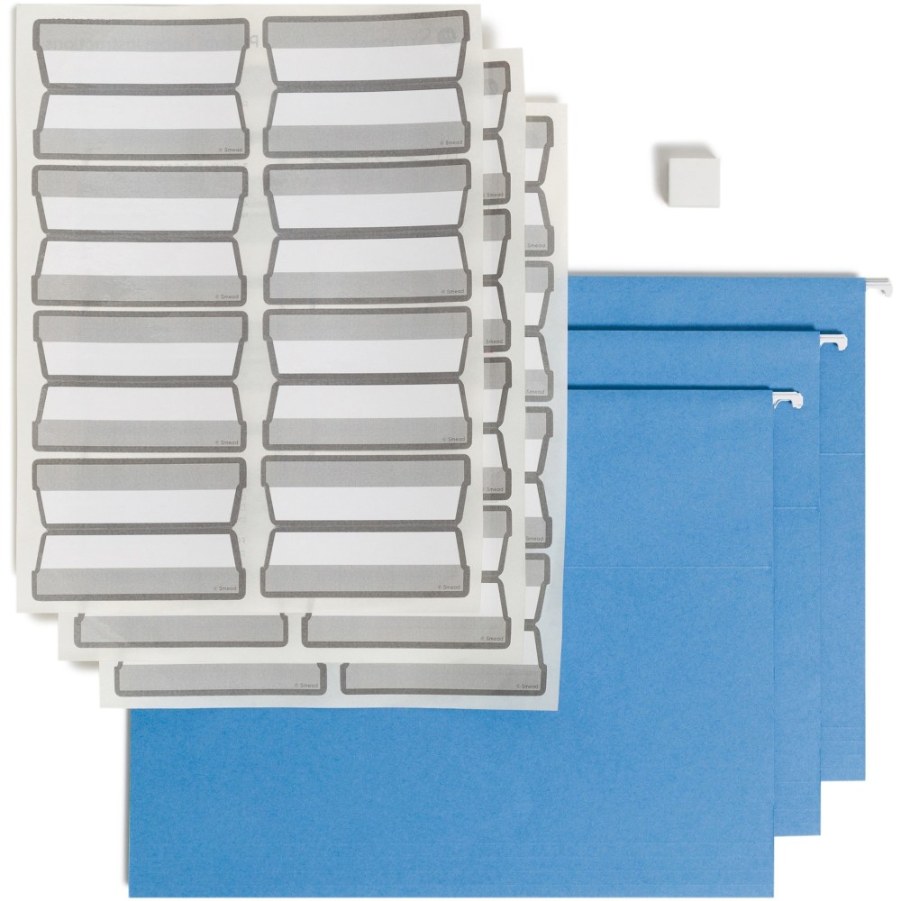 Smead ProTab Filing System With 20 Hanging File Folders, 24 ProTab 1/3-Cut Tab Labels And Eraser, Letter Size, Blue MPN:64210