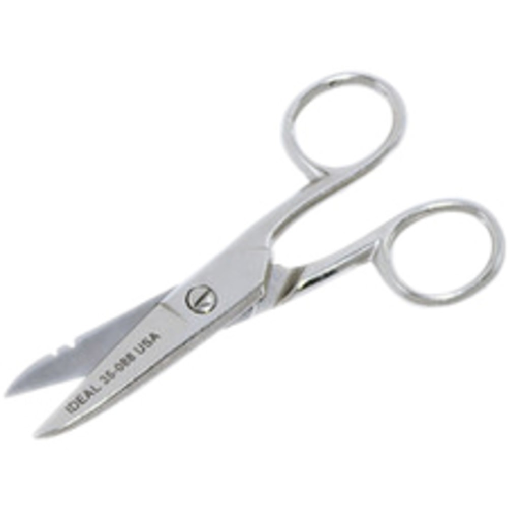 IDEAL Electricians Scissors w/Stripping Notch - 1.87in Cutting Length - 5in Overall Length - Carbon Steel Serrated Blade - 1 / Pack MPN:35-088