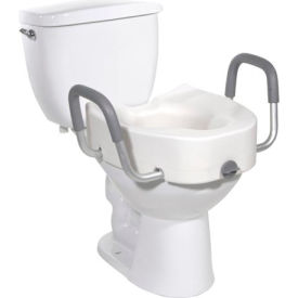 Drive Medical 12013 Premium Plastic Raised Toilet Seat with Lock and Padded Armrests Elongated 12013