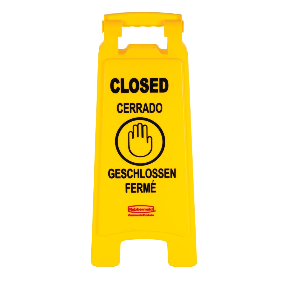 Rubbermaid Commercial Closed Multi-Lingual Floor Sign - CLOSED Print/Message - 11in x 25in - Rectangular Shape - Yellow (Min Order Qty 3) MPN:611278YW