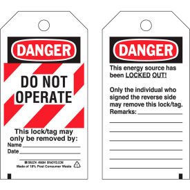 Brady® 65525 Lockout Tag- Danger Do Not Operate Heavy Duty Polyester 25/Pack 65525