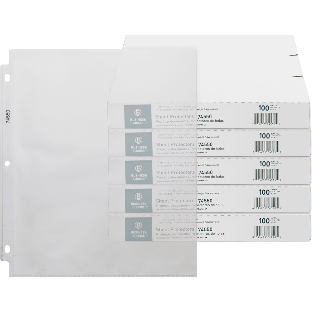 Business Source Top-Loading Poly Sheet Protectors - 3.2 mil Thickness - 74550CT - 5/Pack MPN:74550CT