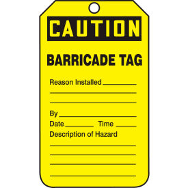 Accuform TAB105CTP Caution Barricade Tag PF-Cardstock 25/Pack TAB105CTP