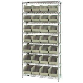 GoVets™ Chrome Wire Shelving w/ 28 Stacking Ivory Bins 36