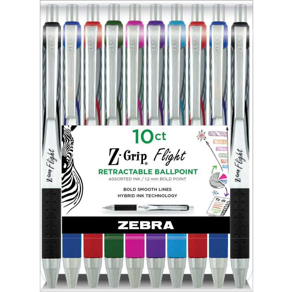 Zebra Pen Z-Grip Flight Retractable Pens - Bold Pen Point - 1.2 mm Pen Point Size - Retractable - Multi Ge - 21901 MPN:21901