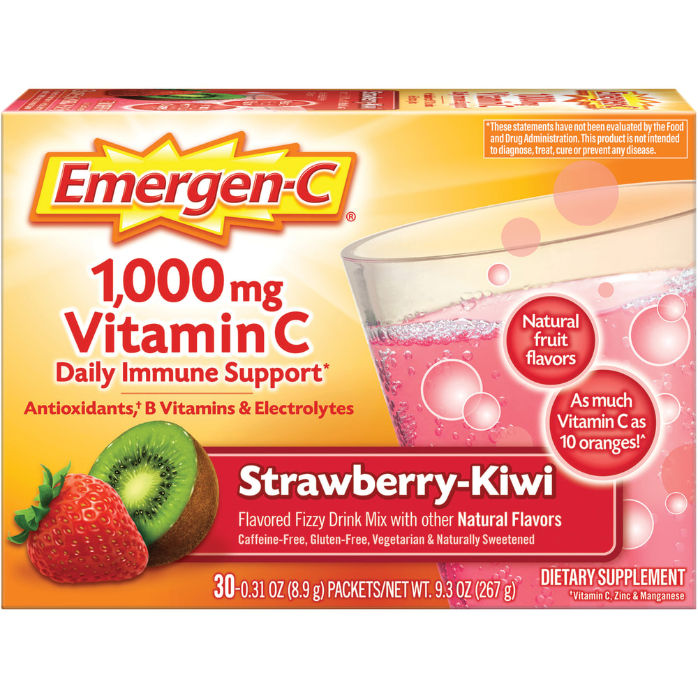 Emergen-C Vitamin C Drink Mix For Immune Support, 0.32 Oz Per Pack, Strawberry Kiwi, Box Of 30 Packs MPN:GKC30319