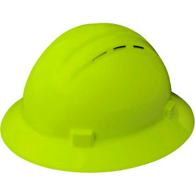 ERB® Americana Vented Full Brim Hard Hat 4-Point Nylon Mega Ratchet Suspension Hi-Viz Lime WEL19430HL - Pkg Qty 12