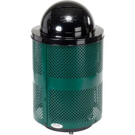 GoVets™ Outdoor Perforated Steel Trash Can With Dome Lid & Base 36 Gallon Green 949GND261