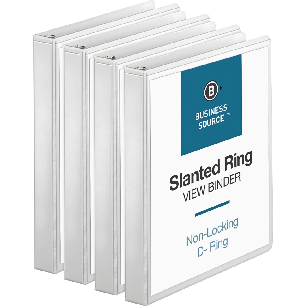 Business Source Basic D-Ring White View Binders, 1in Ring, 8 1/2in x 11in, White, Pack Of 4 MPN:28440BD