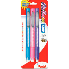 Pentel® Clic Eraser Grip Eraser White Polyvinyl Chloride Eraser Fashion Barrel Colors 3/Pk ZE21TBP3M