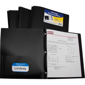 C-Line Products Two-Pocket Heavyweight Poly Portfolio Folder with Prongs Black 25 Folders/Set 33961-BX