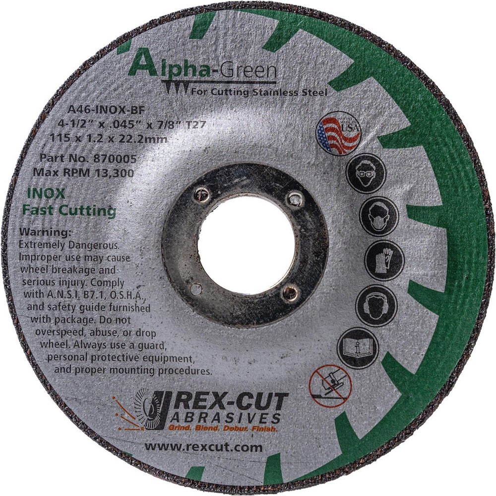 Cutoff Wheels, Wheel Diameter (Inch): 4 , Wheel Thickness (Inch): 0.045 , Hole Size (Inch): 5/8 , Abrasive Material: Aluminum Oxide , Reinforced: Reinforced  MPN:870003