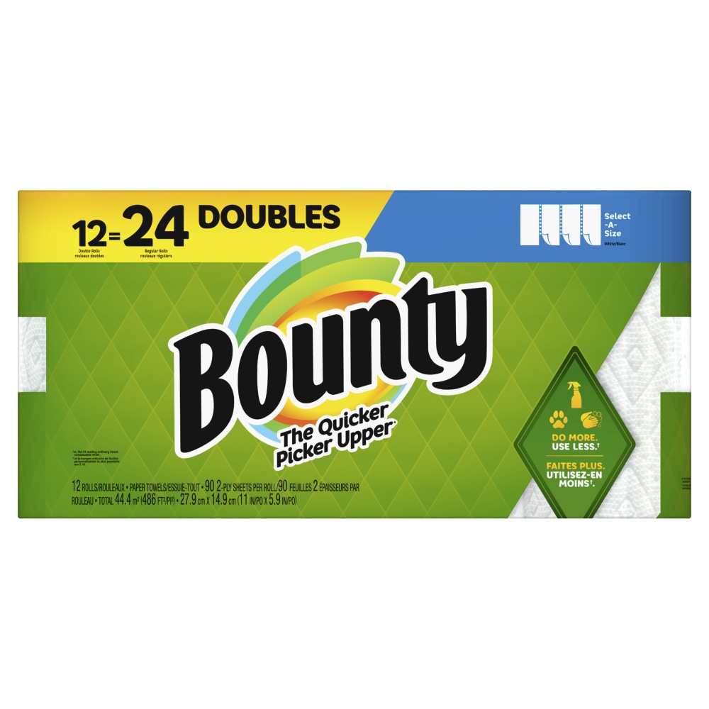 Bounty Select-A-Size 2-Ply Paper Towels, Double Rolls, 6in x 11in, White, 90 Sheets Per Roll, Pack Of 12 Rolls (Min Order Qty 2) MPN:30772061305