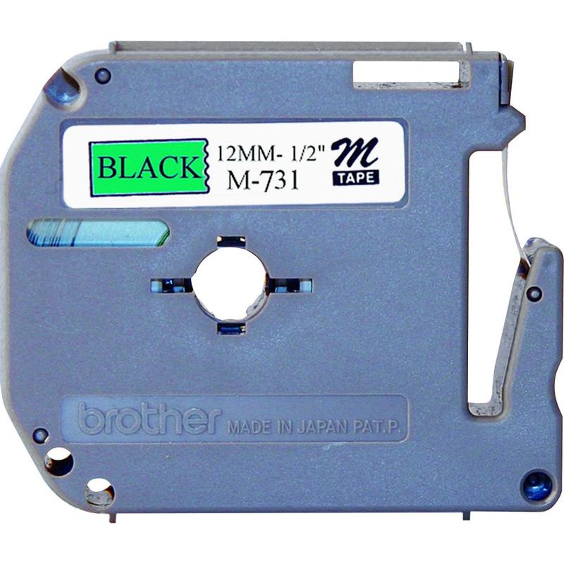 Brother M-731 Black-On-Green Tape, 0.5in x 26.2ft MPN:M731