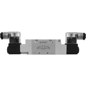Aignep USA 5/3 Open Cntr G 1/4 Dbl Solenoid Valve Pilot Spring Cntred 24V DC/3W Coil LED Conn. 01VS07OC030202