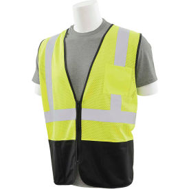 ERB® S363PB ANSI Class 2 Economy Safety Vest Zipper Closure XL Hi-Viz Lime/Black WEL62252HLXL