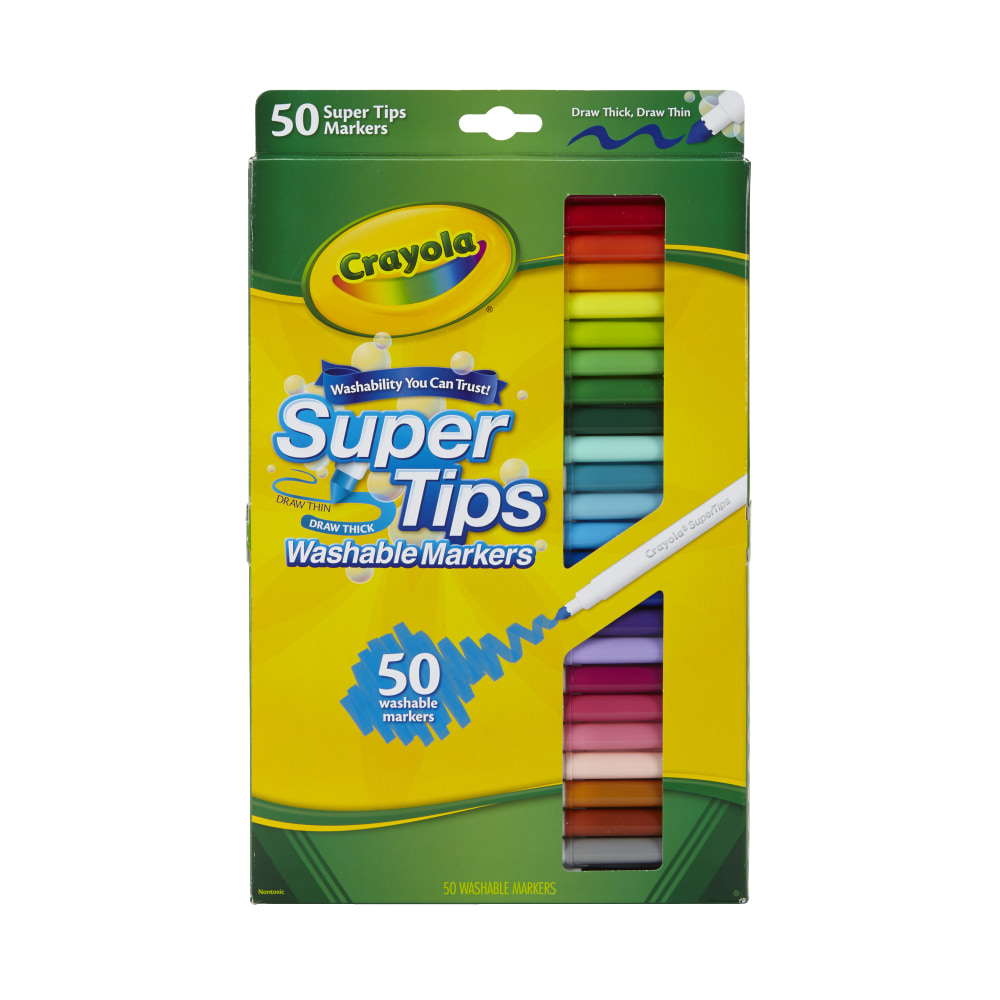 Crayola Super Tips Washable Markers, Conical Point, Assorted Classic Colors, Box Of 50 MPN:58-5050
