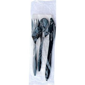 Boardwalk® Mediumweight Four-Piece Cutlery Kit Fork/Knife/Teaspoon/Napkin Black 250/Carton BWK4KITBLPP