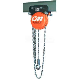 CM Cyclone Hand Chain Hoist on Plain Trolley 1 Ton 10 Ft. Lift 4524