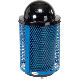GoVets™ Outdoor Diamond Steel Trash Can With Dome Lid & Base 36 Gallon Blue 948BLD261