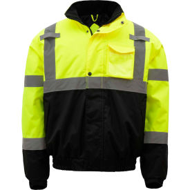 GSS Safety Hi-Visibility Class 3 Waterproof Quilt-Lined Bomber Jacket Lime/Black 2XL 8001-2XL