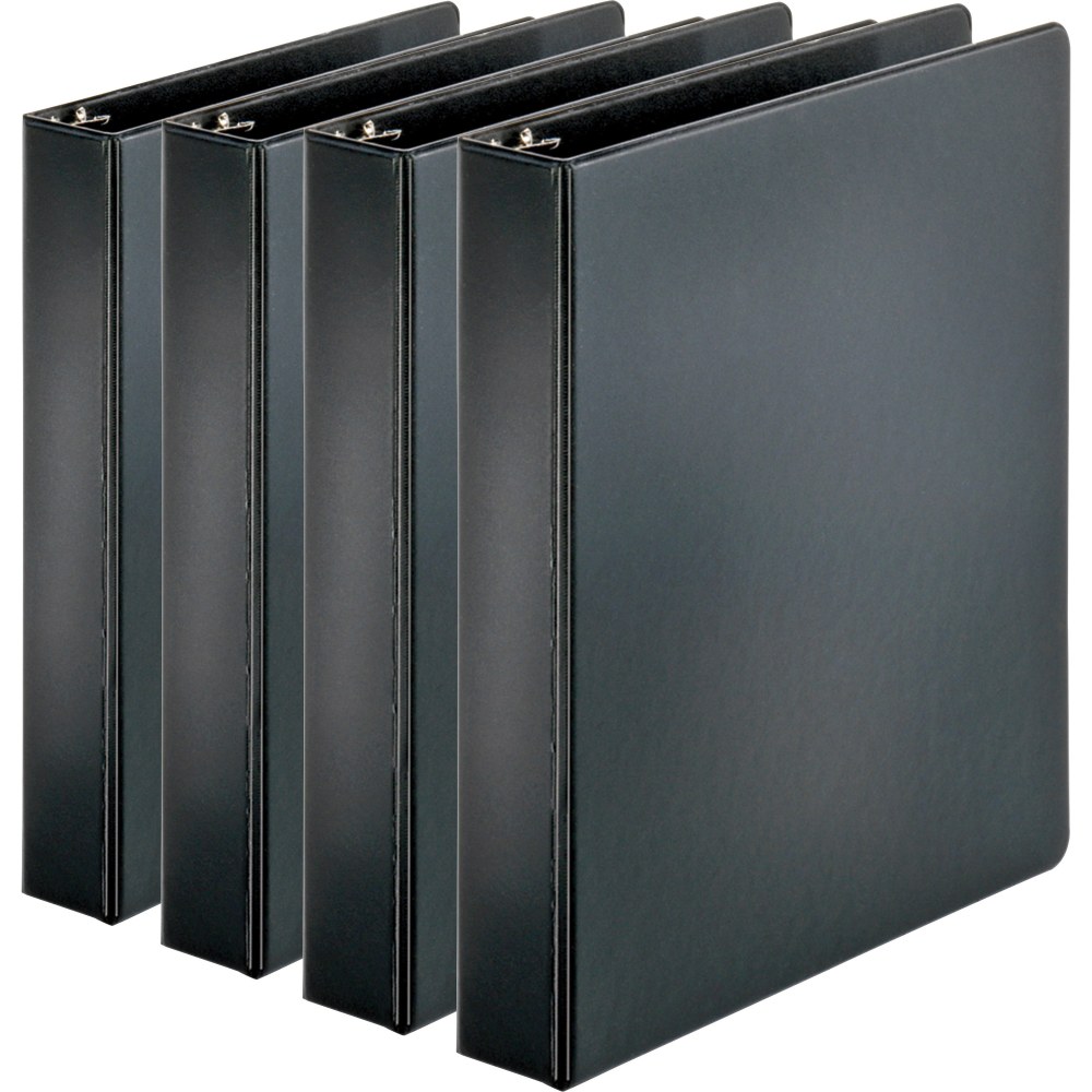 Business Source Basic Round Ring Binders, 1 1/2in Ring, 8 1/2in x 11in, Black, Pack Of 4 MPN:28552BD