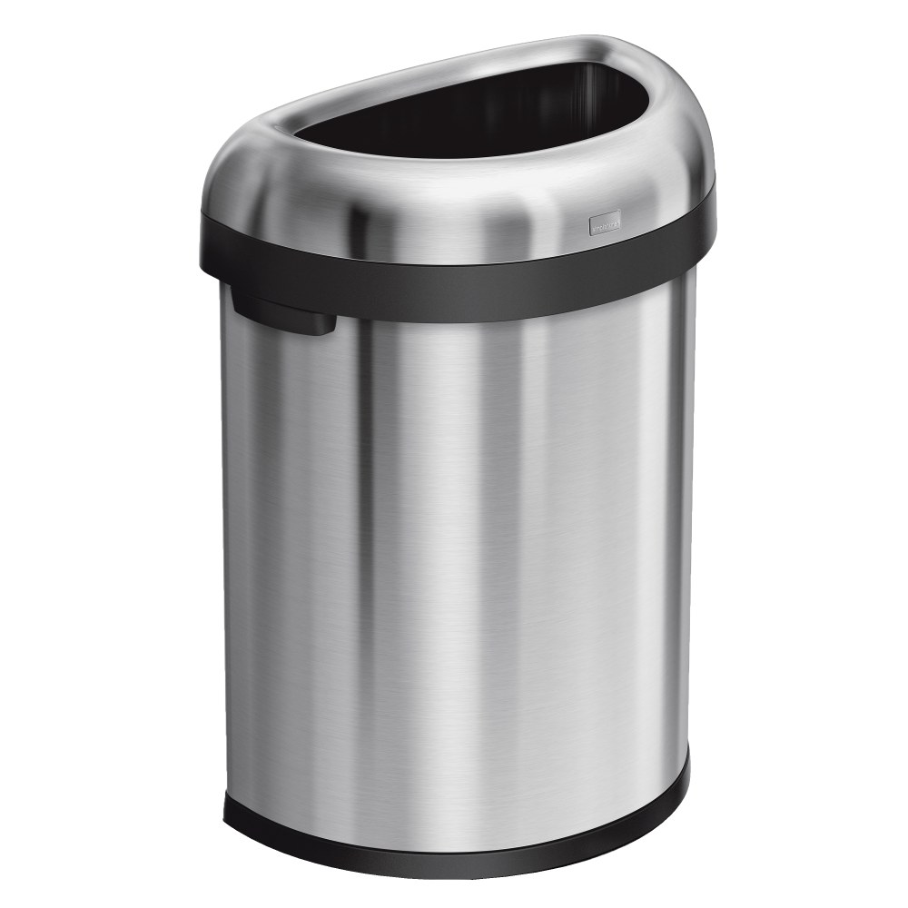 simplehuman Commercial Open Top Trash Can, Semi-Round, 21 Gallons, 30in x 20.7in x 14.3in, Brushed Heavy-Gauge Stainless Steel MPN:CW1473