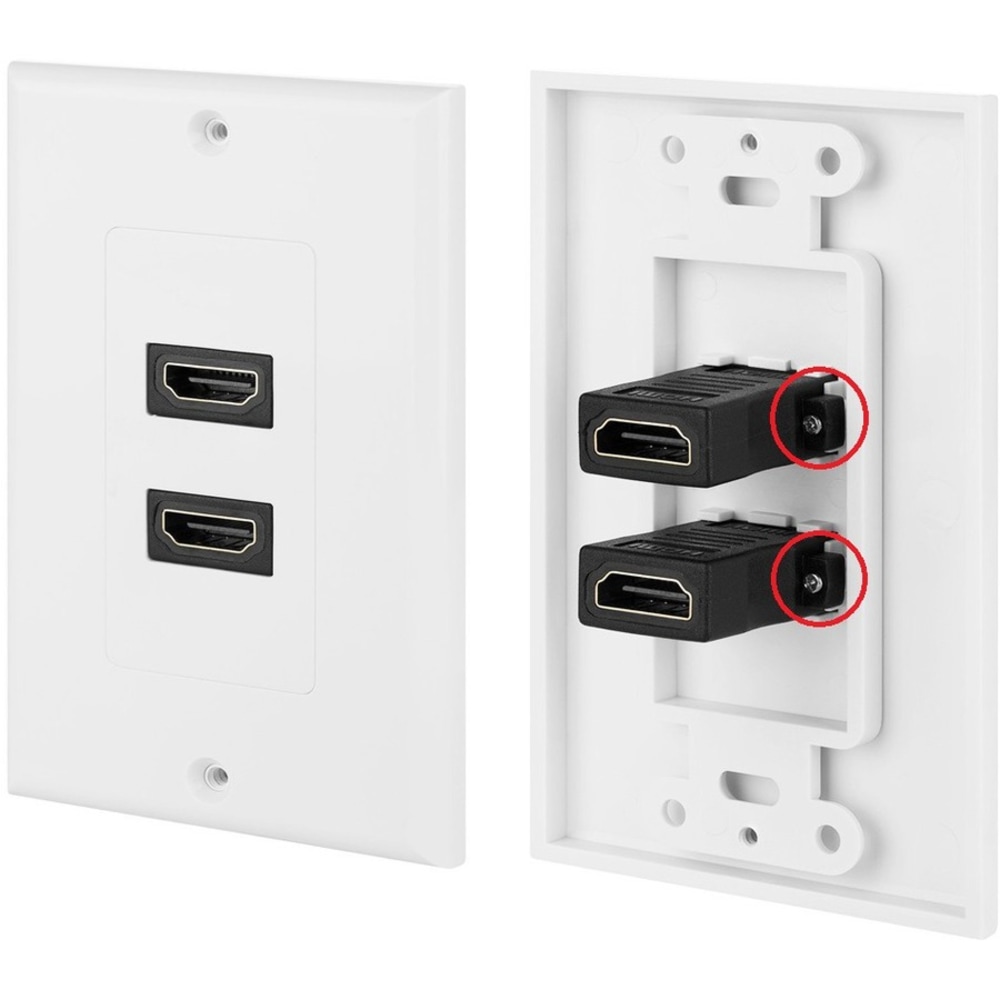 4XEM 2 Port/Outlet Female HDMI Wall Plate (White) - 1-gang - White - 2 x HDMI Port(s) - 1 MPN:4XWALLHDMI2