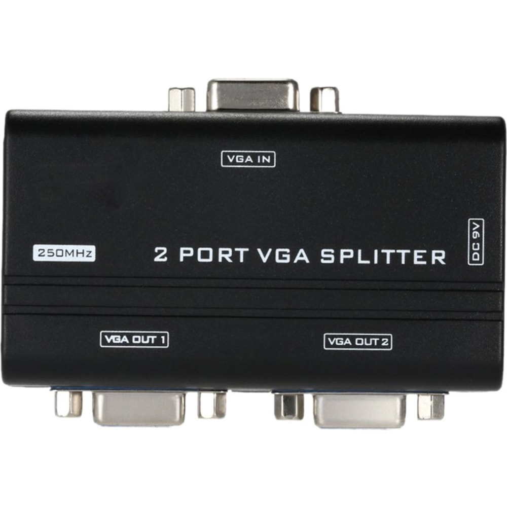 4XEM 2-Port VGA Splitter 250 MHz - 250 MHz to 250 MHz - 1920 x 1440 - 213 ft Maximum Operating Distance - VGA In - VGA Out - Silver Plated - Black MPN:4XVGASP2502