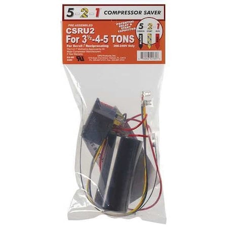 Compressor Saver, Potential Relay, Start Capacitor, 208 to 240, Single, 3.5 to 5 MPN:CSRU2