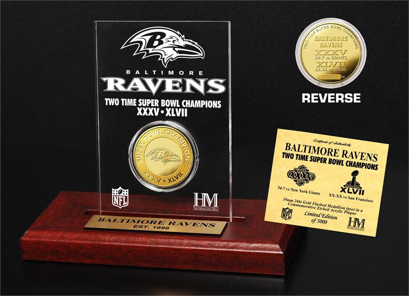 Baltimore Ravens 2x Super Bowl Champions Gold Coin with Acrylic Display MPN:BRSB2ACRYLK