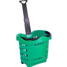 VersaCart ® Plastic Rolling Shopping Basket 43 Liter Green Pack Qty of 6 - Pkg Qty 6 201-43L-DGN